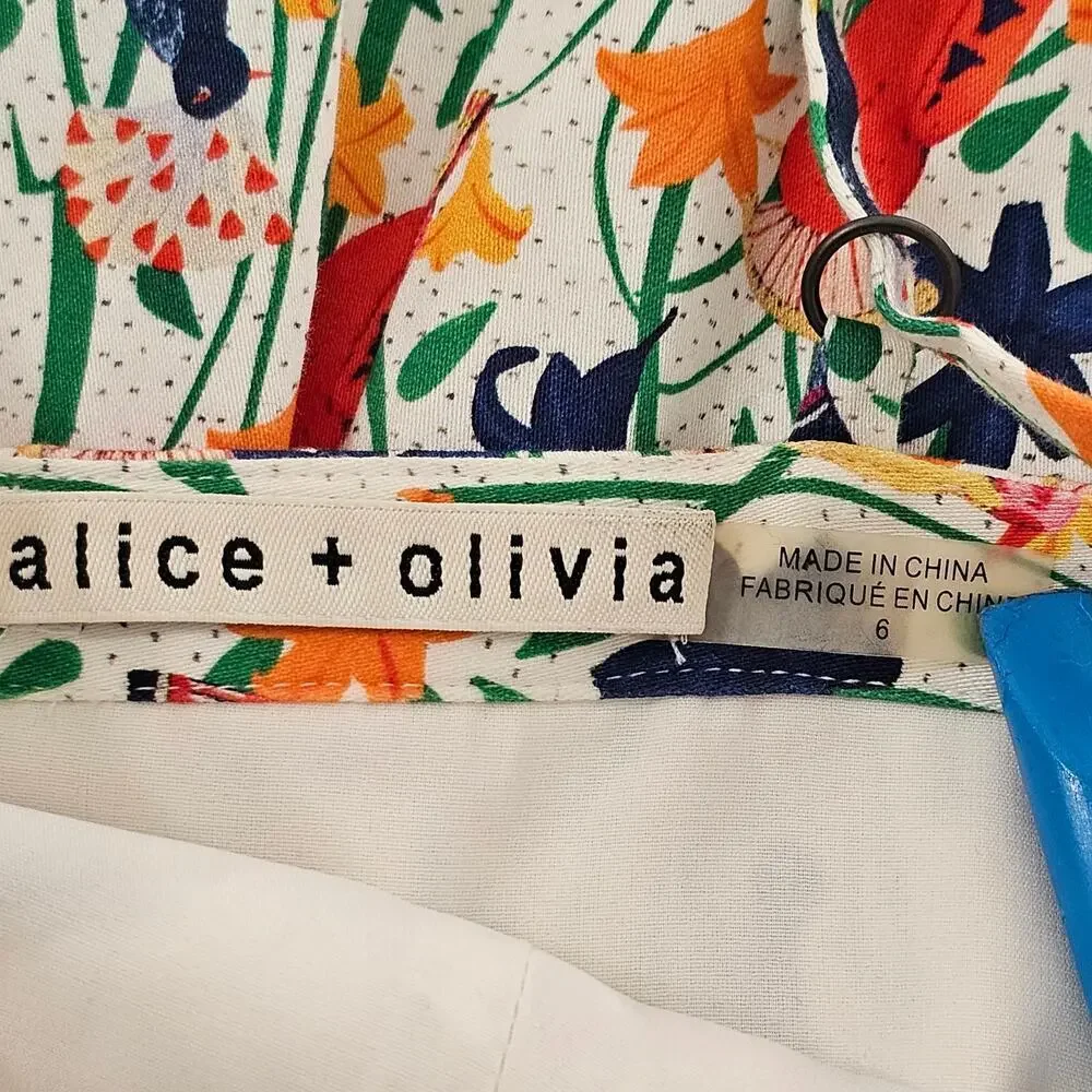 ALICE & OLIVIA Nella Button Front Mini Dress in Bird Party Size 6